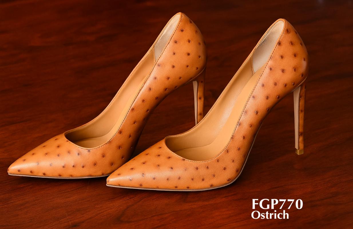 fgP770+customized+ostrich+leather+ladies+heels+shoe