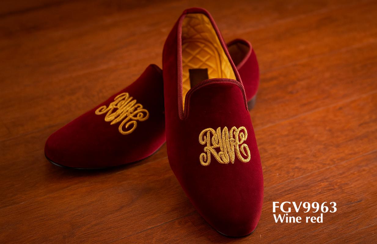 White+royal+blue+crest+velvet+slippers+FGV615