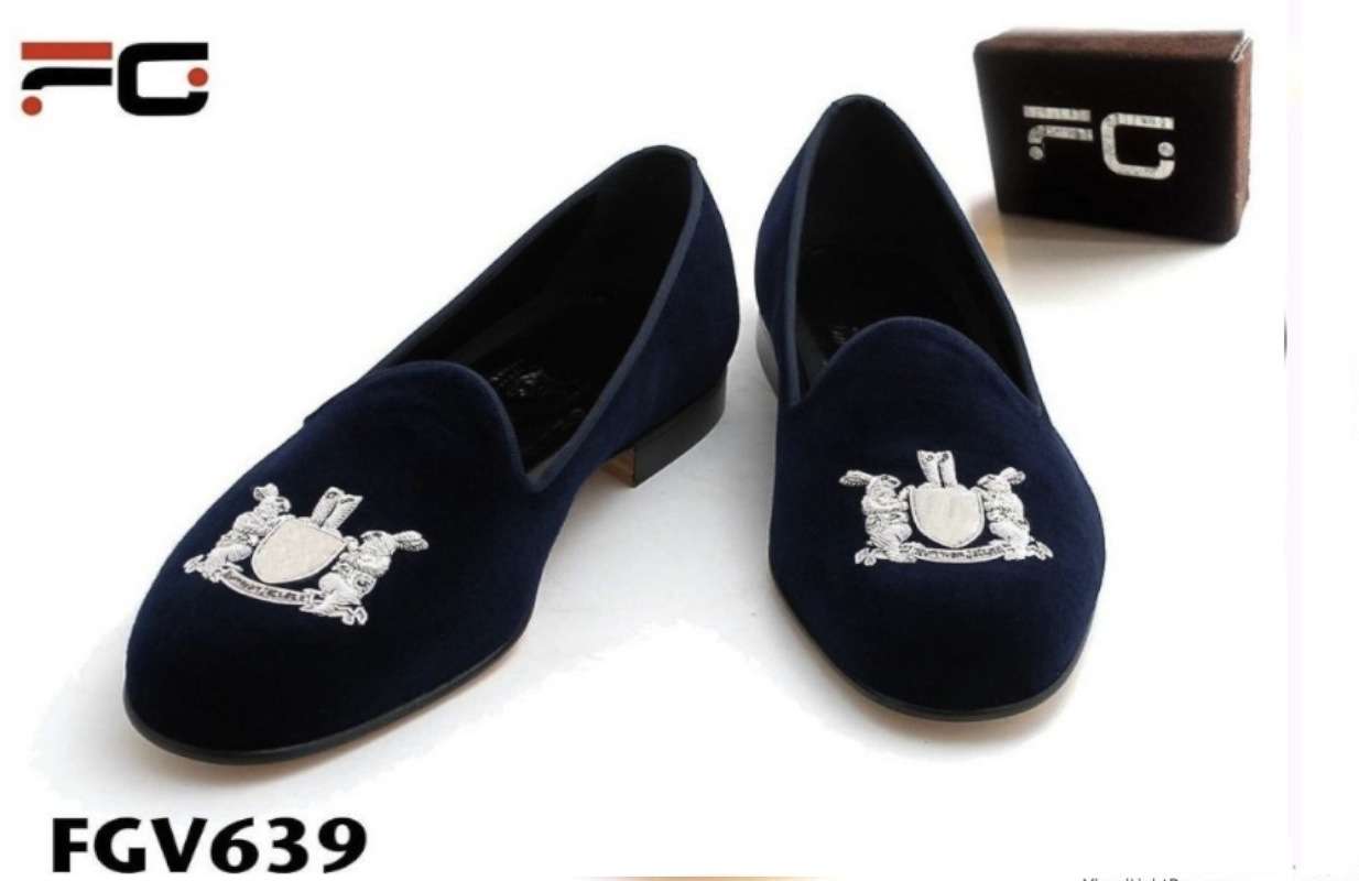 silever+embroidery+crest+velvet+loafers+fgshoes