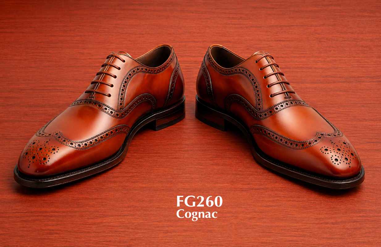 Cognac Full Brogue Oxford Shoes Handcrafted Leather Wingtip Dress Shoes