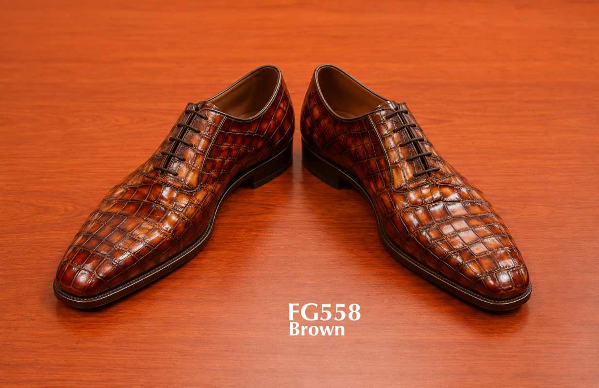 Genuine crocodile exotic brown leather oxfords shoes