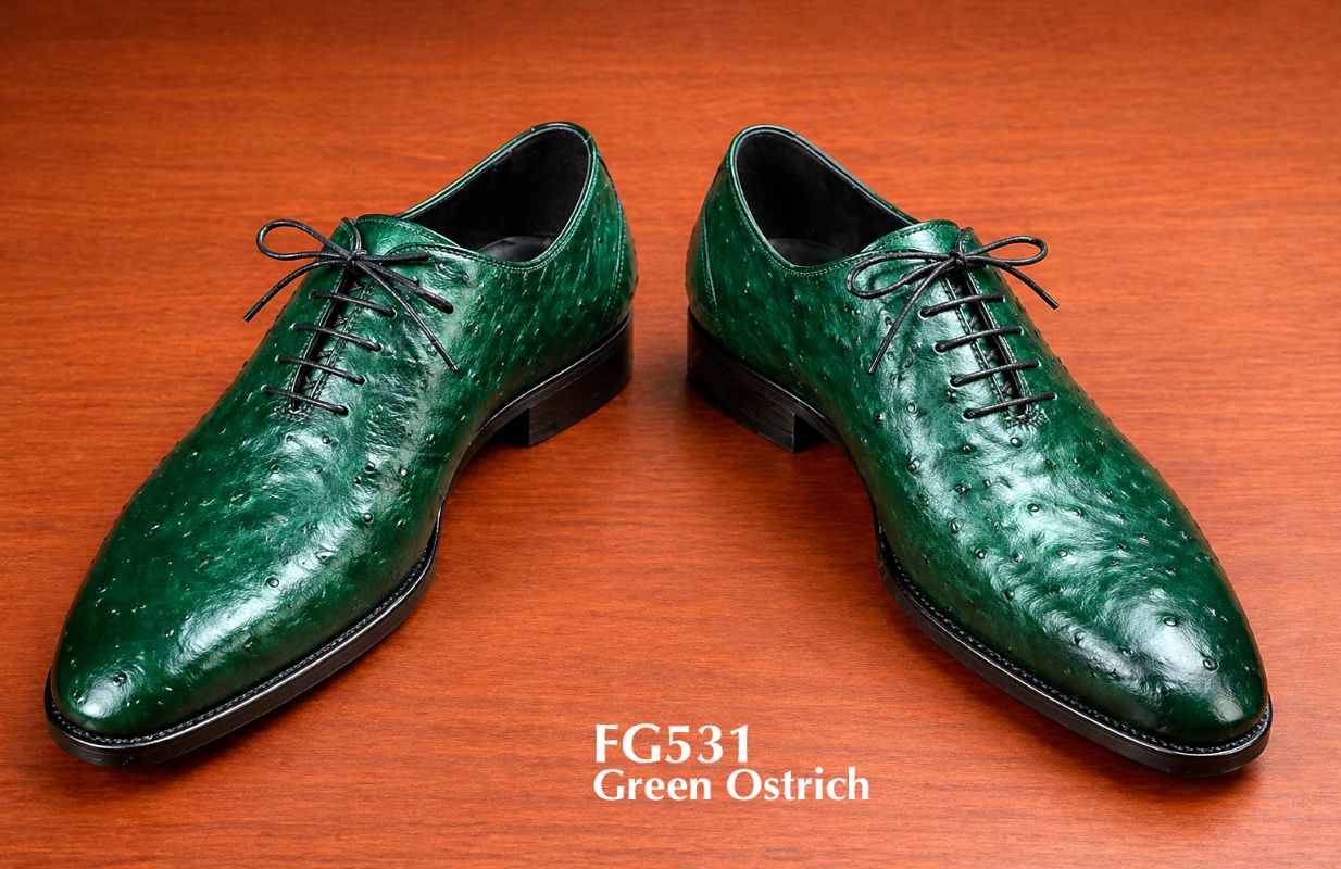 Men’s Green Ostrich Leather Oxford Shoes Luxury Handmade Formal Footwear