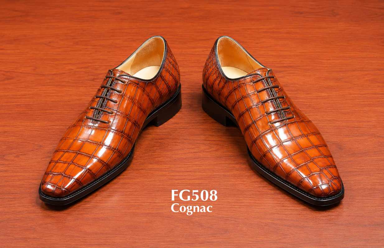 alligator glossy cognac oxford exotic leather shoes