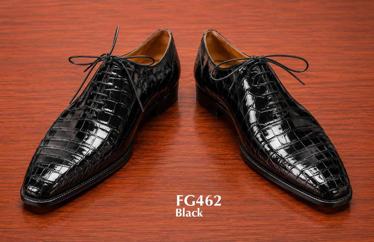 black crocodile exotic leather oxford shoes