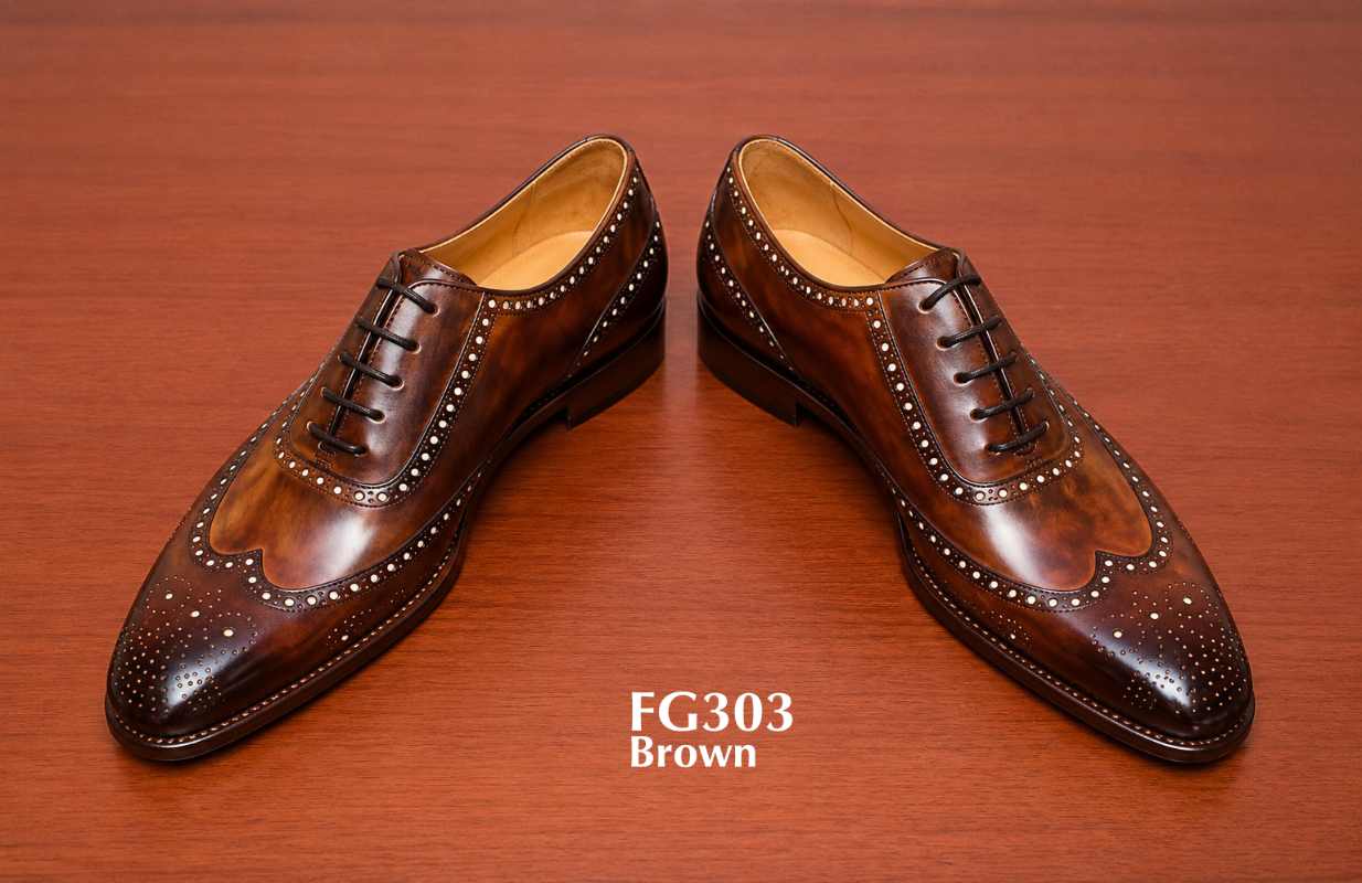 brown brogue shoes wingtip oxford handmade burnished