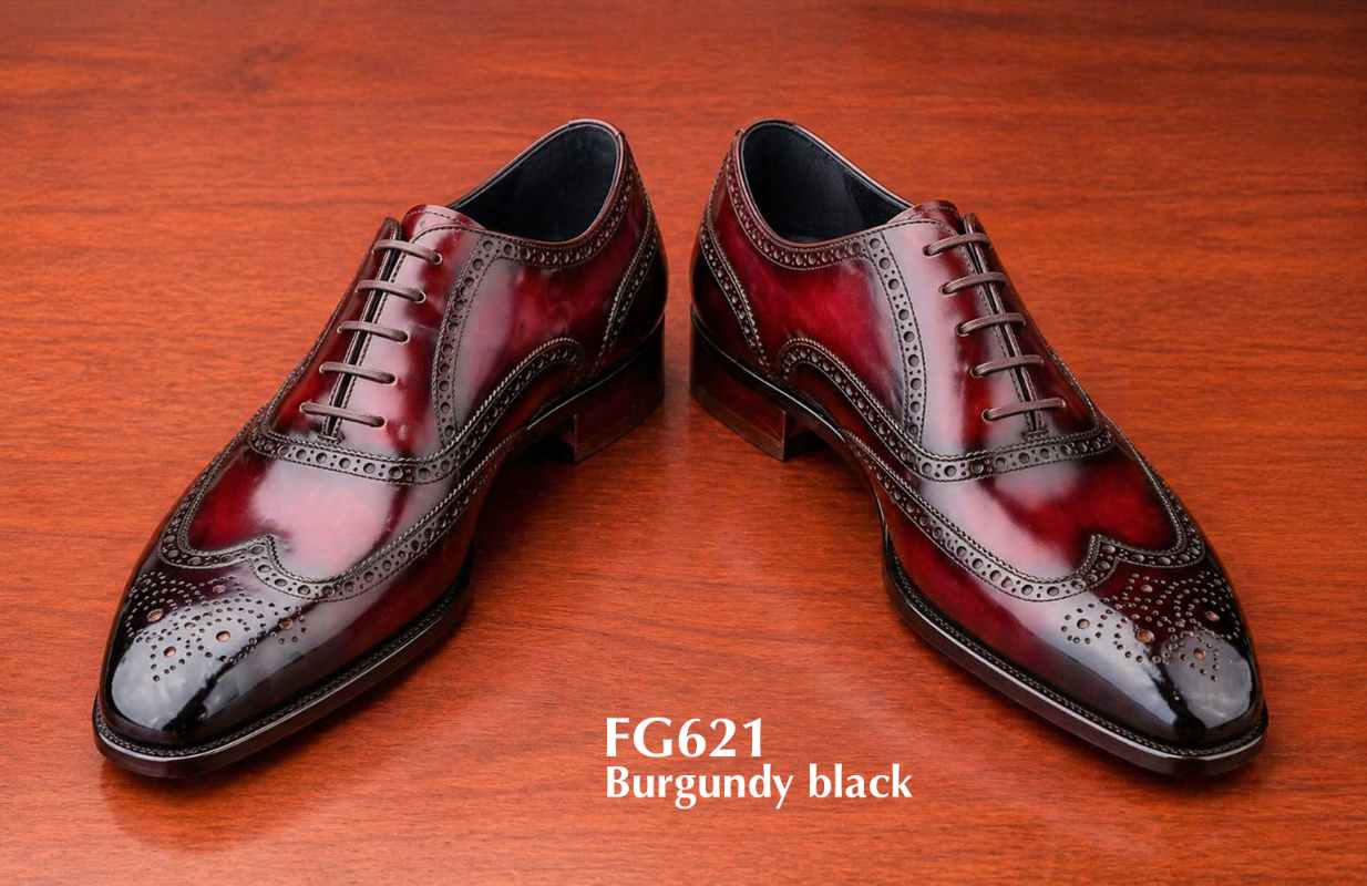 Burgundy hand painted patina brogue oxford dress shoes
