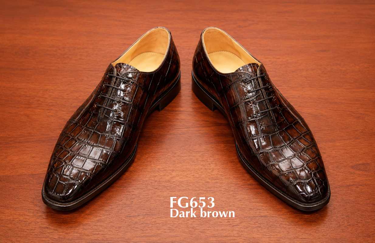 shiny brown exotic embossed crocodile shoes