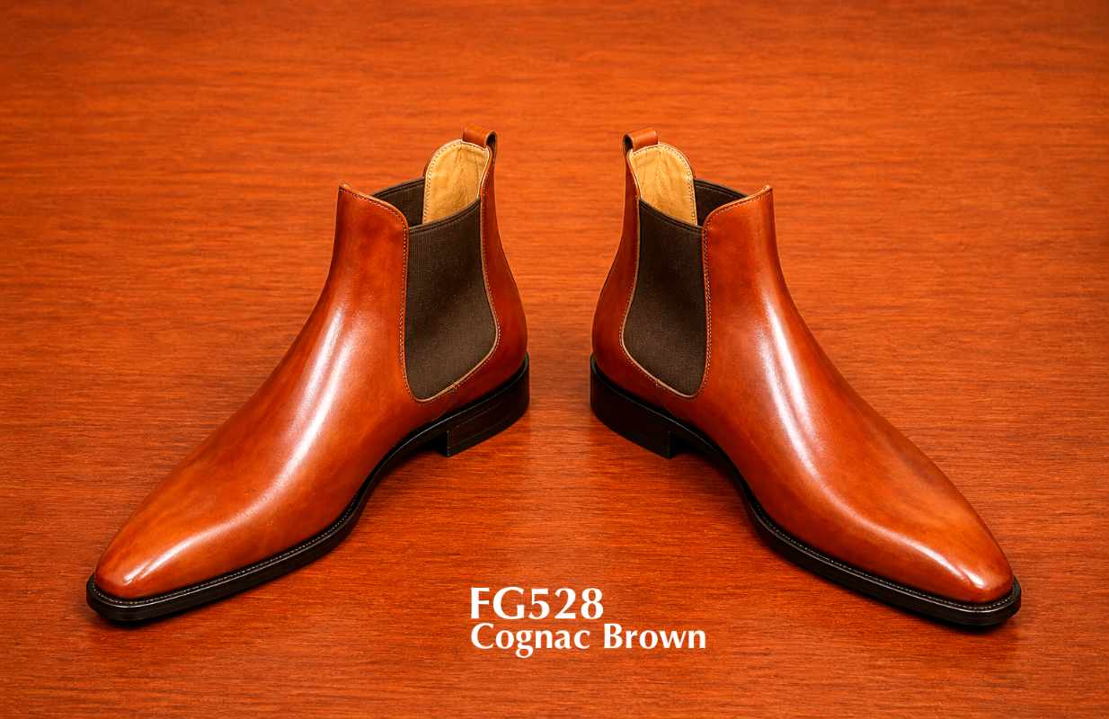 Handcrafted cognac brown Leather Chelsea boots