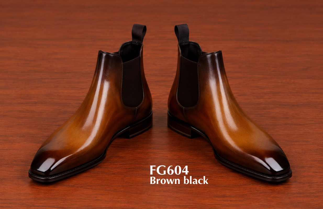 Polished leather brown square toe Chelsea boots