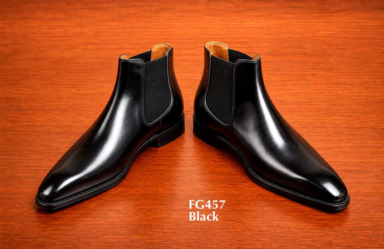 Customized black leather Chelsea dress boots
