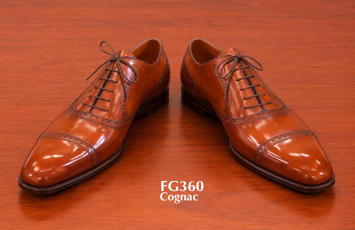 Cognac hand patina cap toe oxford chisel toe leather dress shoes