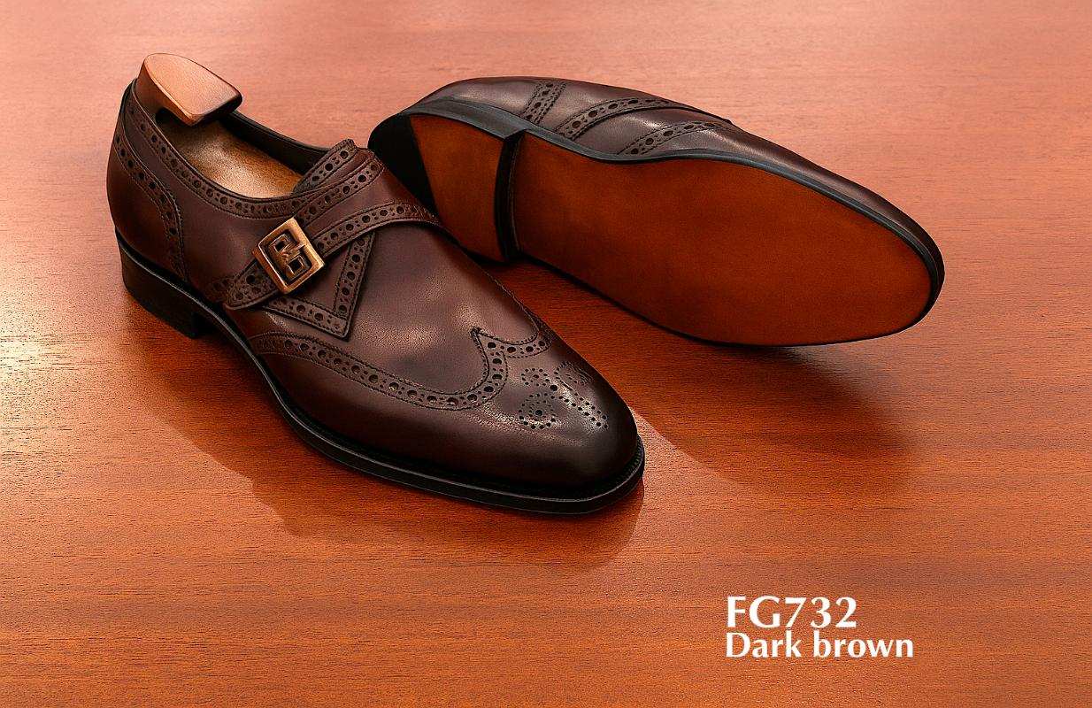 dark brown full brogue monk leather shoe