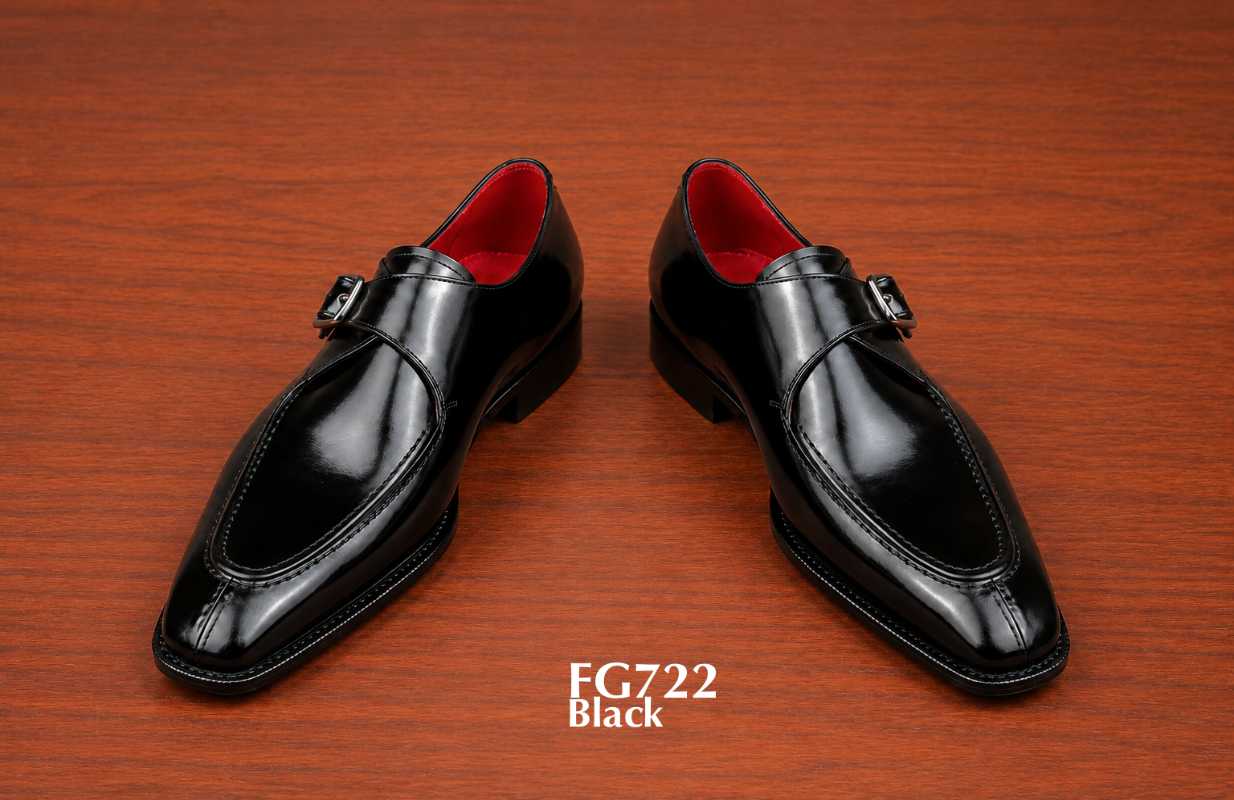 Apron front wedding monk black leather shoes