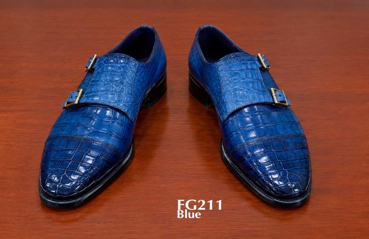 Exotic alligator leather double monk handmade shoes