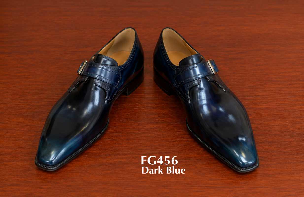 Patina dark blue Single Hand painted monk strap shoes