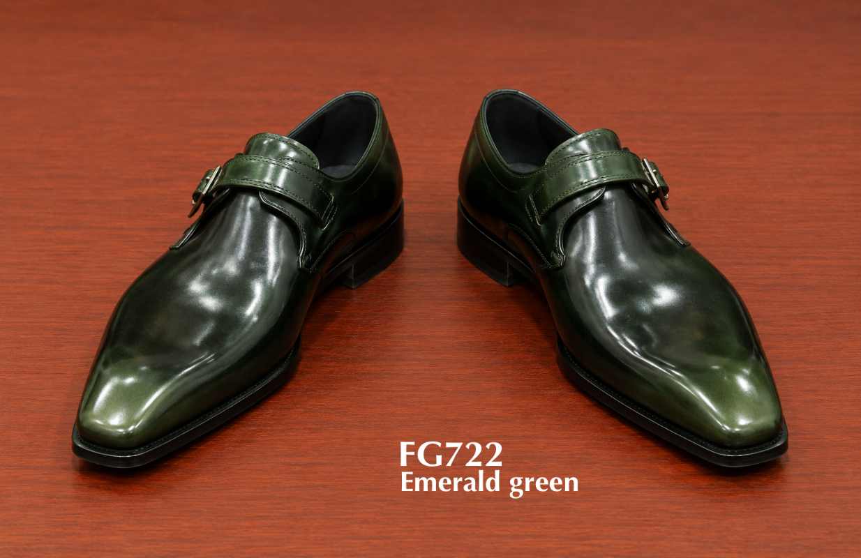 emerald green leather fashion monk strap chisel toe shoes
