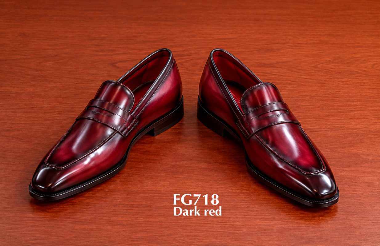 dark red classic penny leather loafers